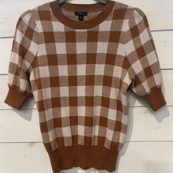 Ann Taylor Factory Petite Brown and White Checkered Knit Sweater - Picture 4 of 13